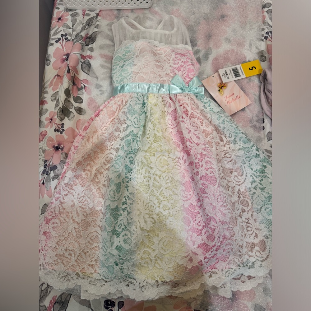 NWT Jona Michelle Rainbow dress with lace s5
